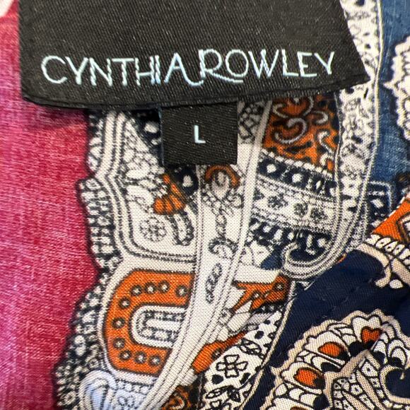 Cynthia Rowley Women's Sleeveless Paisley Button Back Blouse Size L Blue Red - Picture 5 of 5